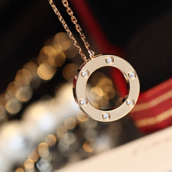 <ORIELL>LOVE NECKLACE 16MM 6 DIAMONDS PINK GOLD