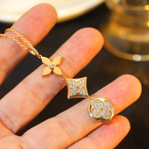 <ORIELL>STAR AND SUN DIAMOND PINK GOLD NECKLACE