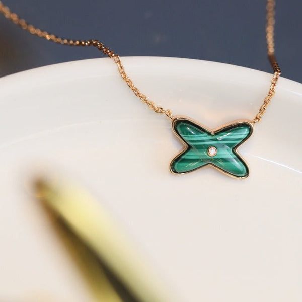 <ORIELL>JEUX MALACHITE 1 DIAMOND PINK GOLD NECKLACE