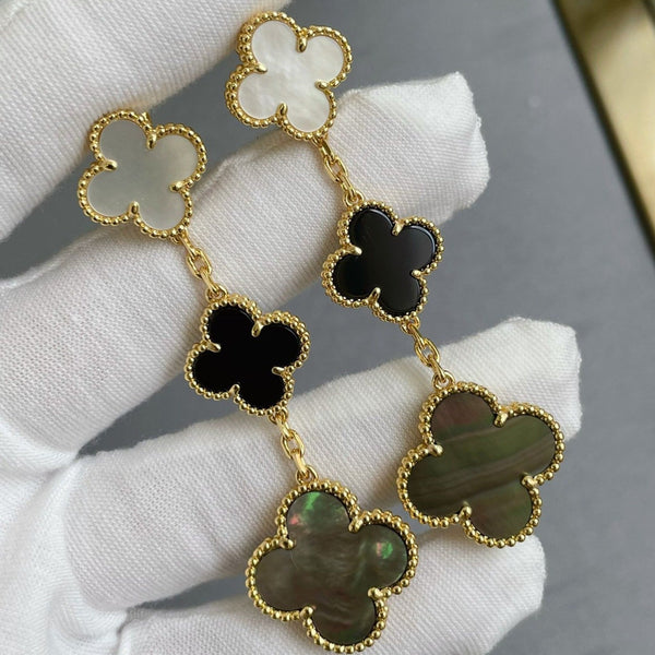 <ORIELL>CLOVER 3 MOTIF MOP ONYX DARK MOP PINK GOLD EARRINGS