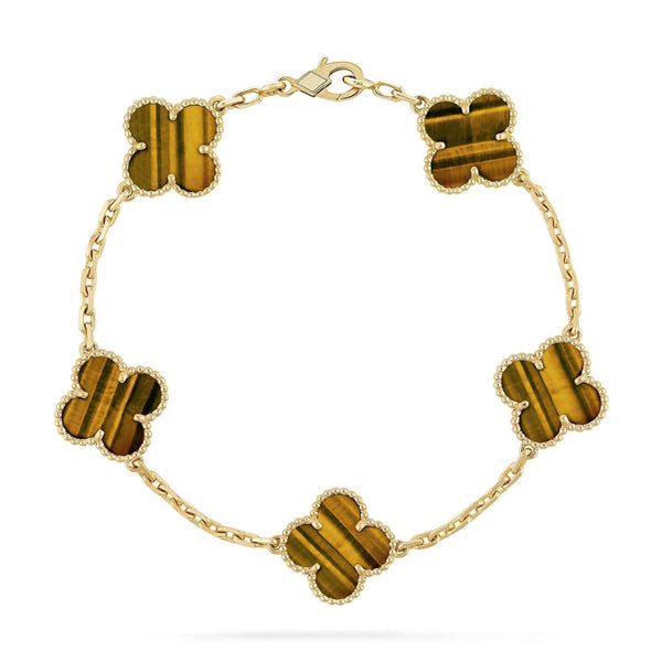 <ORIELL>CLOVER  5 MOTIFS TIGER EYE BRACELET