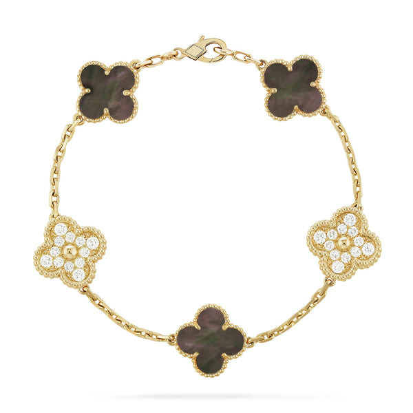 <ORIELL>CLOVER 5 MOTIF GRAY MOP DIAMOND BRACELET