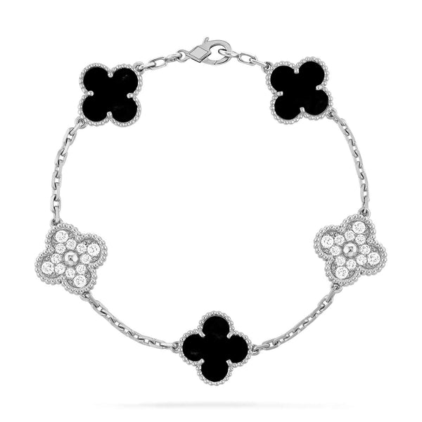 <ORIELL>CLOVER 5 MOTIF ONYXS DIAMOND BRACELET