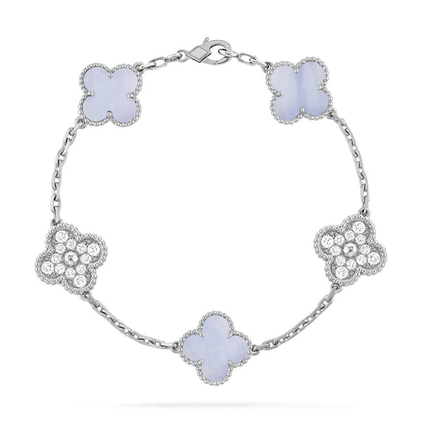 <ORIELL>CLOVER  5 MOTIF DIAMOND PURPLE CHALCEDONY BRACELET