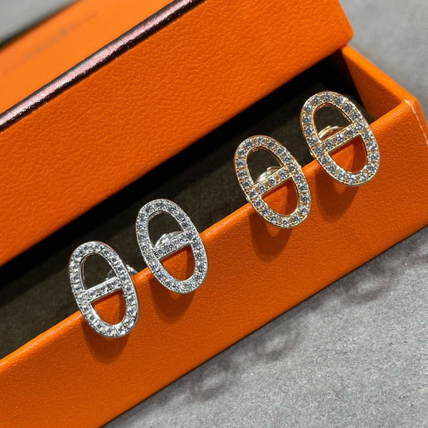 <ORIELL>HM FULL DIAMOND PIG NOSE STUD EARRINGS
