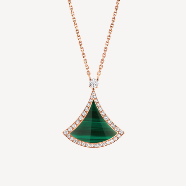 <ORIELL>DREAM MALACHITE DIAMOND PAVED PINK GOLD NECKLACE