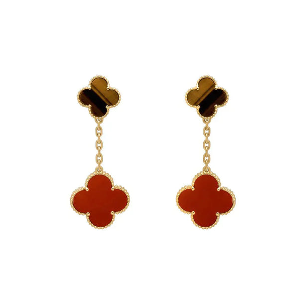 <ORIELL>CLOVER  2 MOTIF  TIGER EYE CARNELIAN EARRINGS