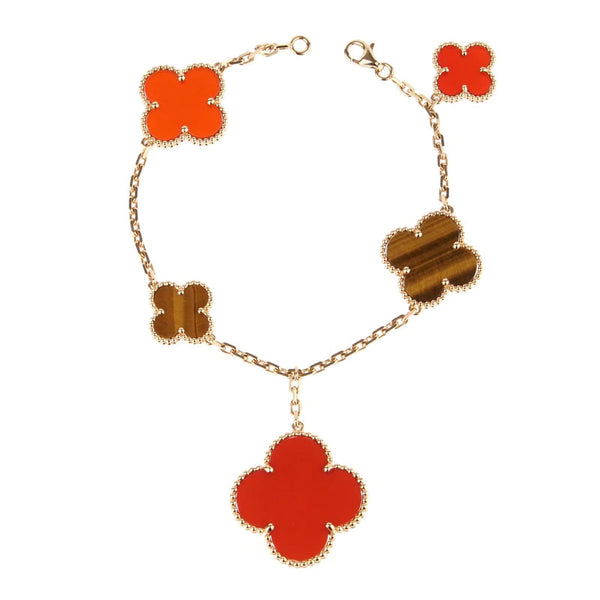 <ORIELL>CLOVER BRACELET 5 MOTIFS CARNELIAN TIGER EYE
